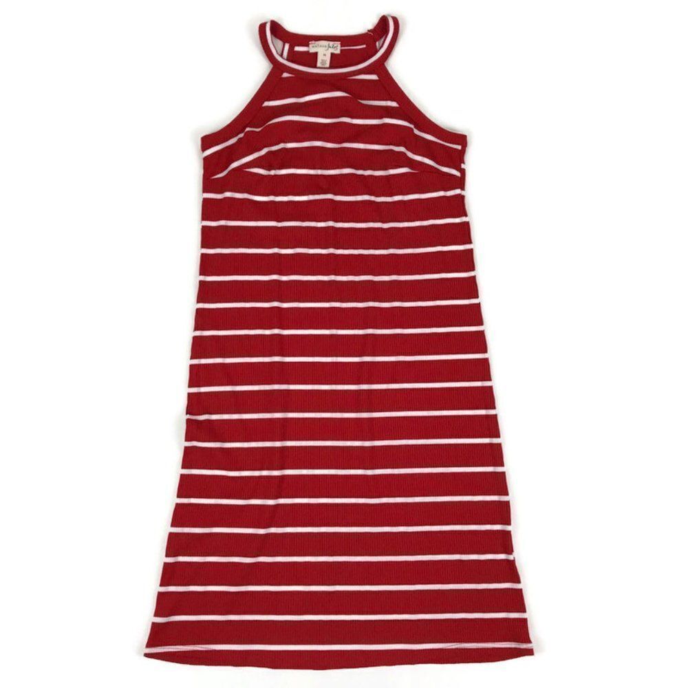 NEW Maison Jules Striped Mini Halter Dress Women's Size XS Red White Ribbed Knit